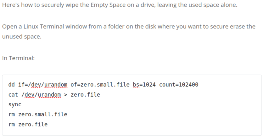 Securely Wipe Unused Hard Disk Space