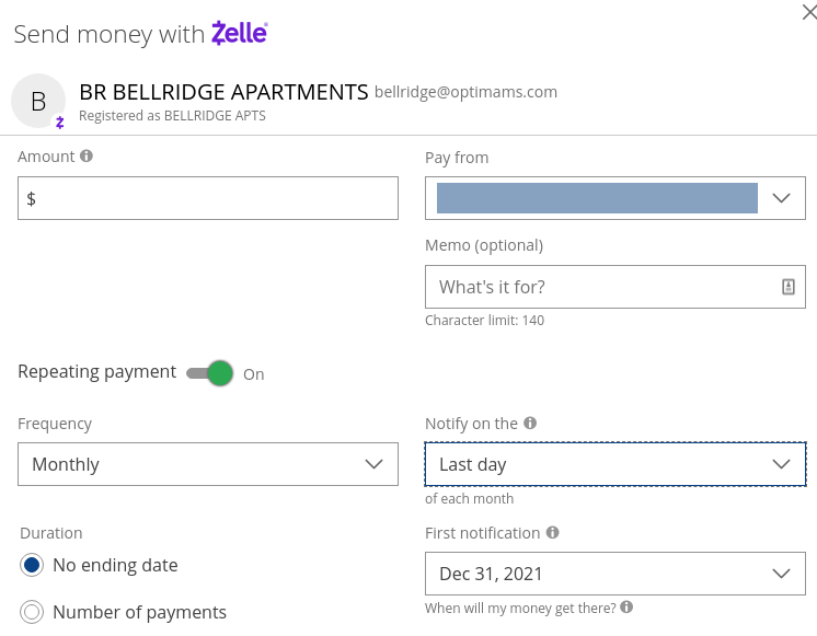 Making Payments to Bellridge with Zelle