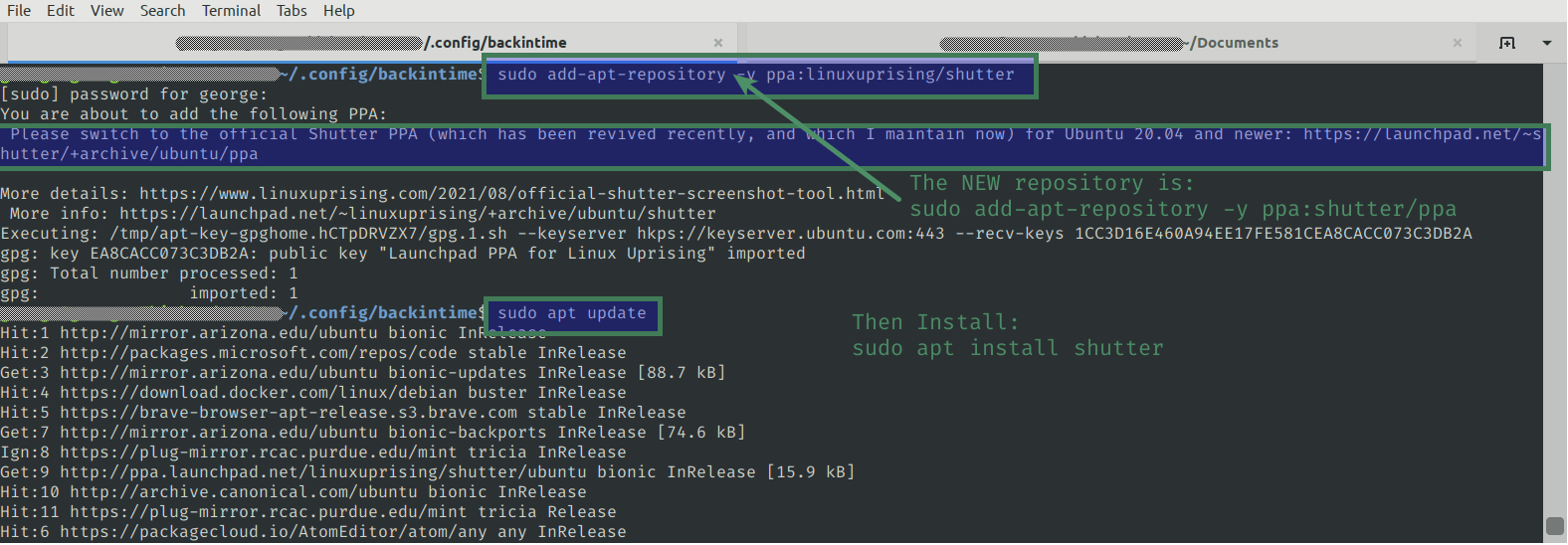 Installing Shutter on Linux Mint, without message about Goo::Canvas