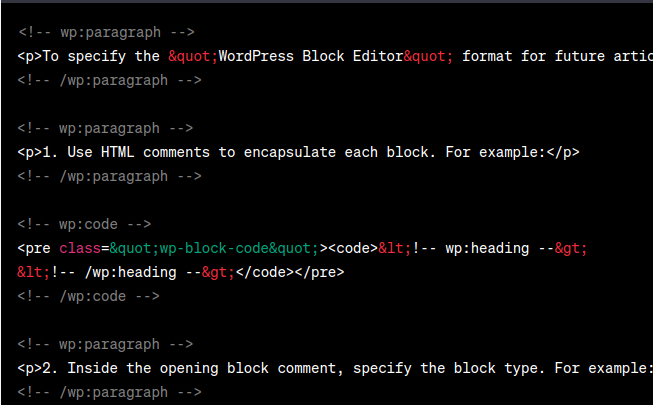 Asking ChatGPT for WordPress Block Editor format